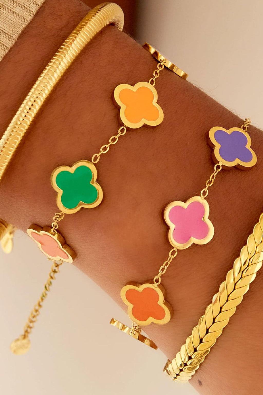 Multicolors Clovers Bracelet - Gold