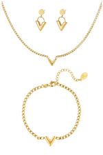 V Set (Neckless & Bracelet & Earrings) - Gold
